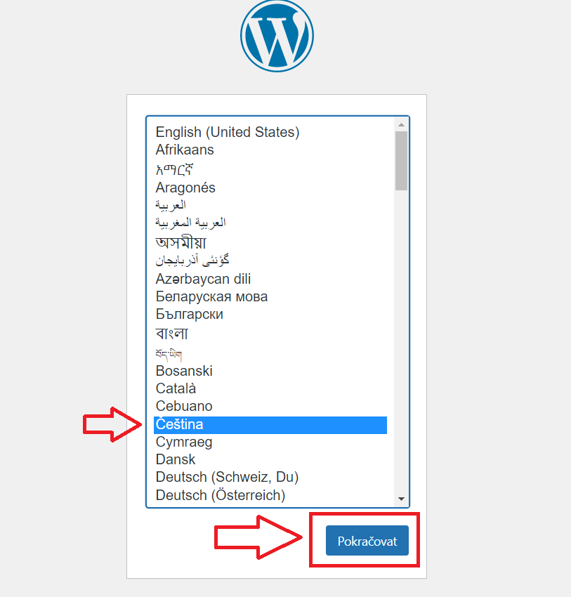 instalace WordPressu - krok 1