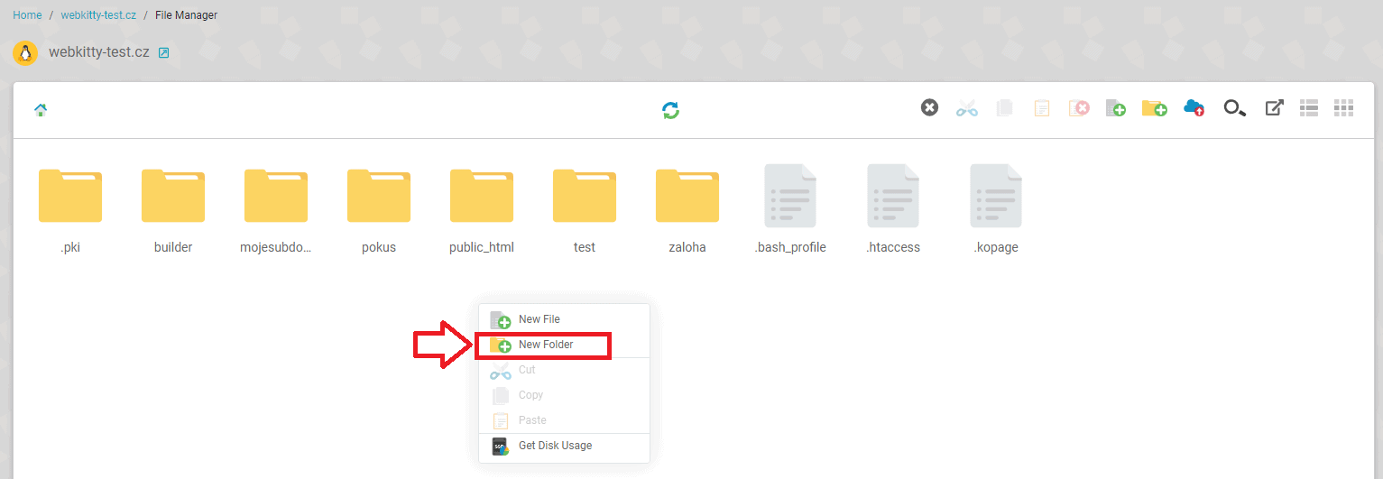Vytvoření nové složky ve File managerovi