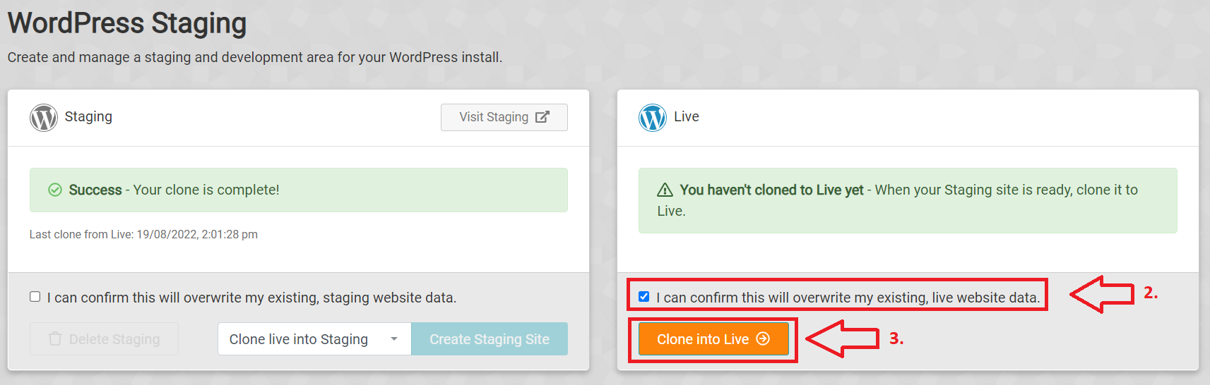 Staging - kopírování klonu webu do produkčního prostředí