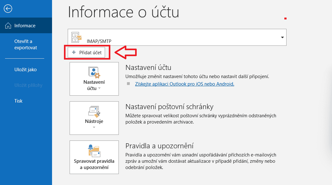 Nastavení emailu v outlooku