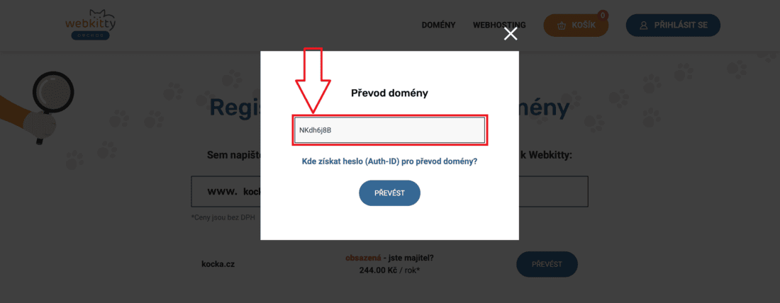 Jak převést doménu k Webkitty - krok 3