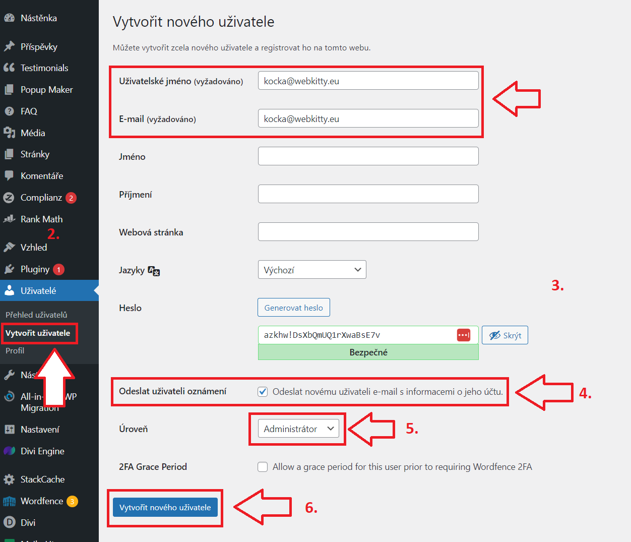 jak ve WordPressu vytvořit nového uživatele