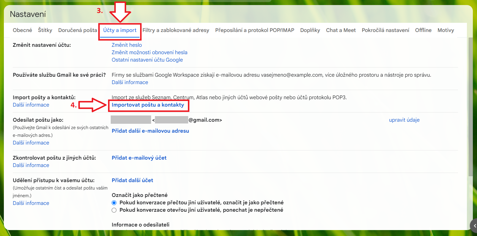 Nastavení importu pošty do Gmailu - krok 2