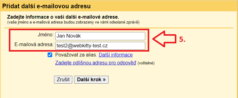 Přidat e-mailovou adresu pro odesílání prostřednictvím Gmailu - krok 3