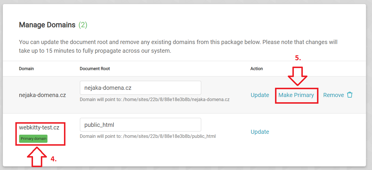 Změna hlavní domény - krok 2