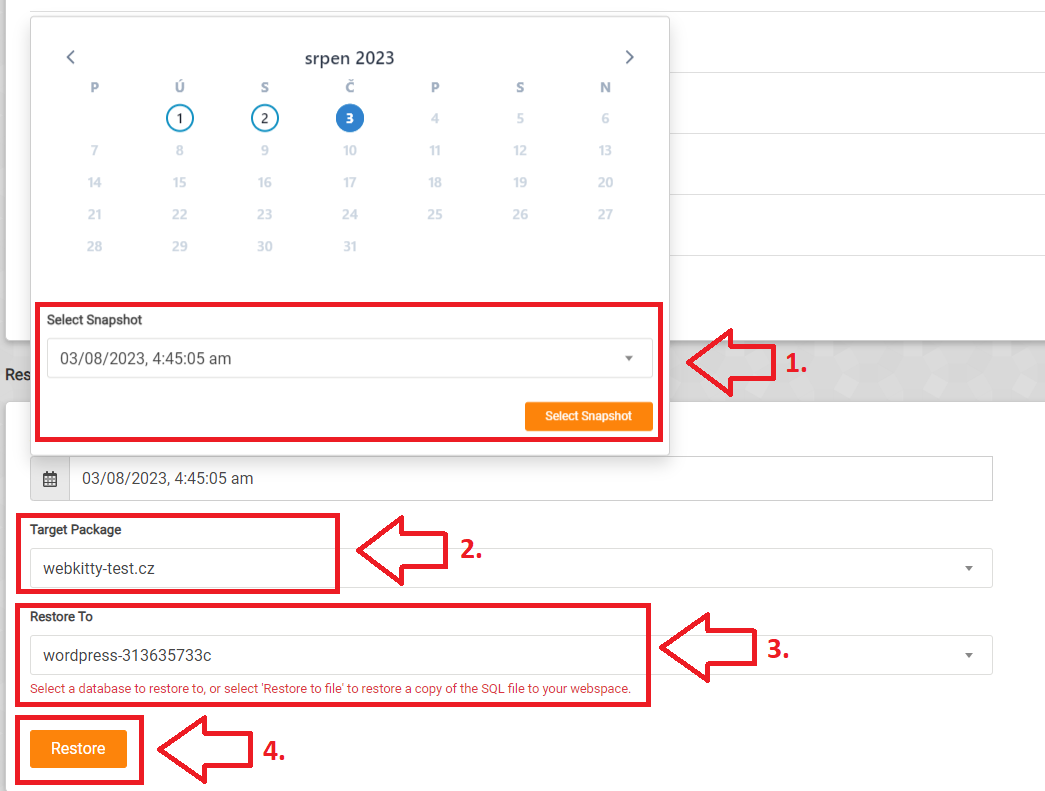 Obnova zálohy databáze u Multihostingu