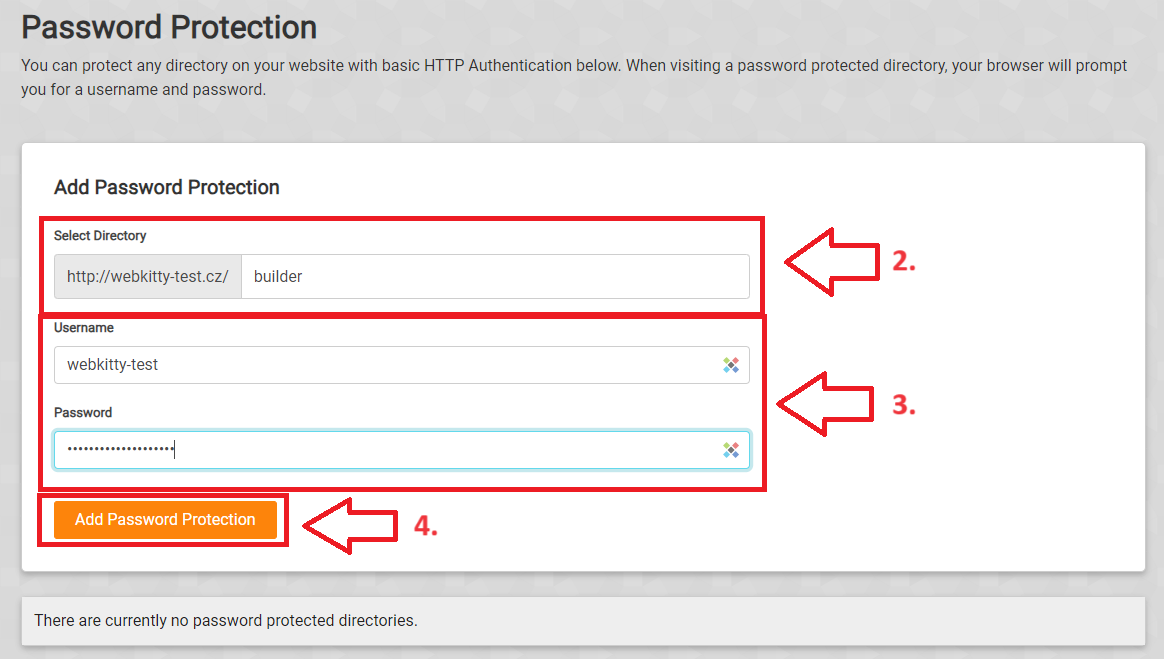 password protection - nastavení