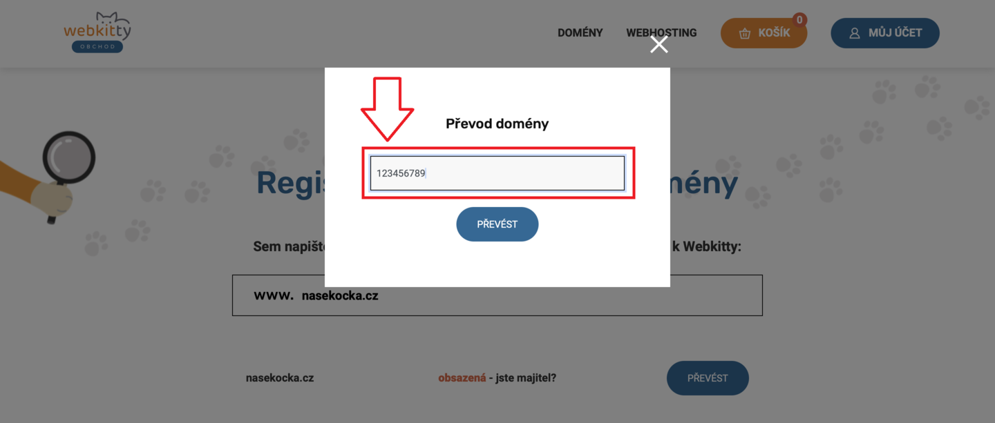 Jak převést doménu k Webkitty - krok 3