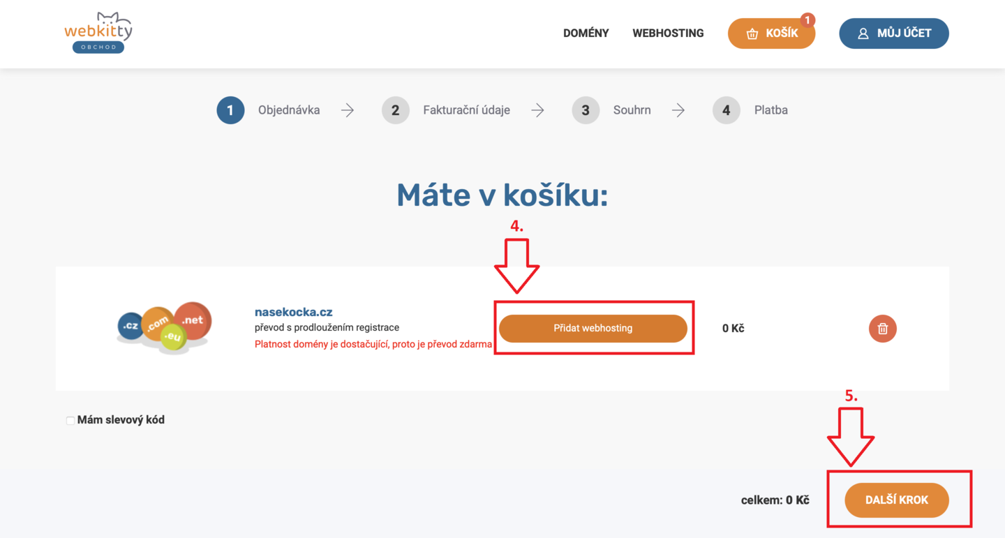 Jak převést doménu k Webkitty - krok 4