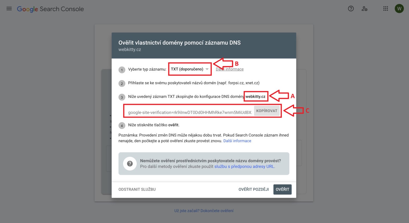 Jak nastavit Google Search Console na web - krok 3