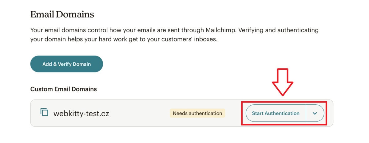 Nastavení DNS záznamů pro Mailchimp - krok 3