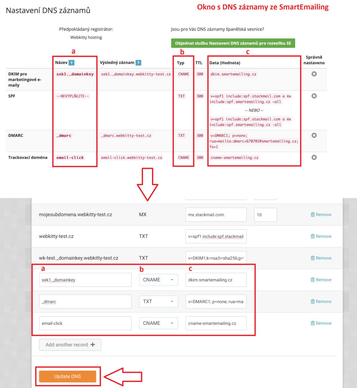 Nastavení DNS záznamů pro SmartEmailing - krok 4
