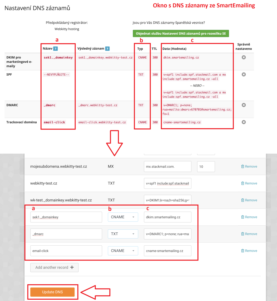 Nastavení DNS záznamů pro SmartEmailing - krok 4