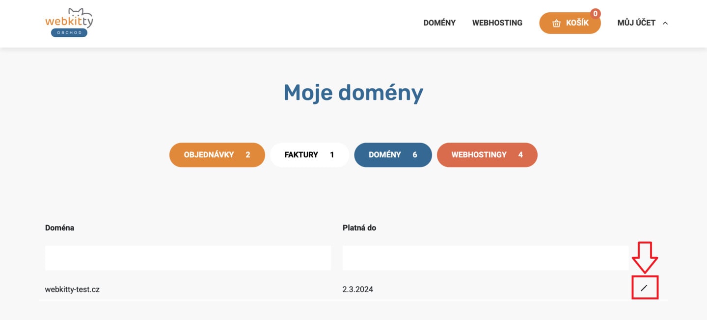 Změna nameserverů domény - krok 1.c