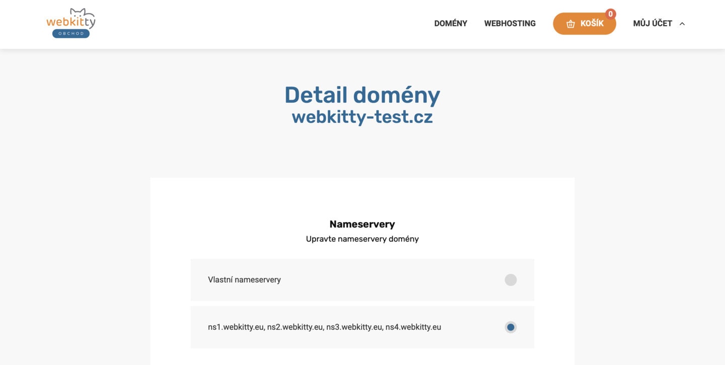 Změna nameserverů domény - krok 1.d