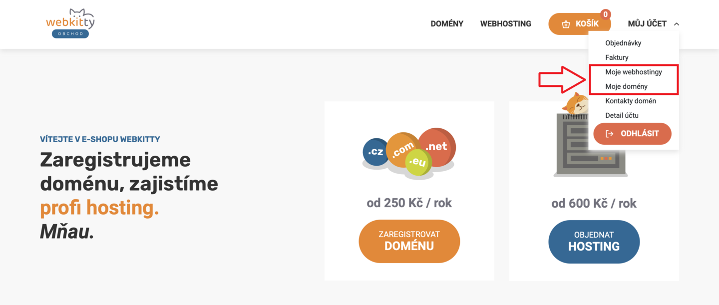 Expirace hostingu a domén - krok 2