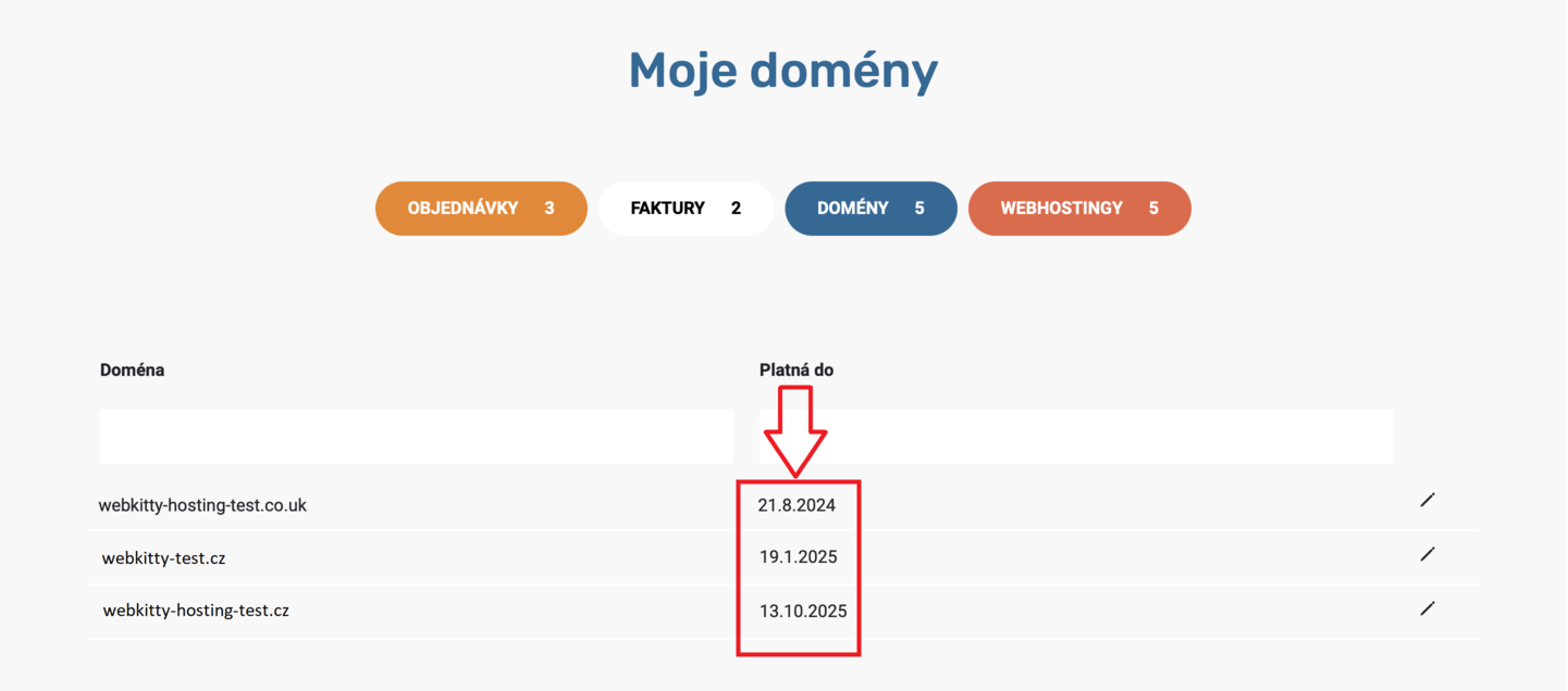 Expirace hostingu a domén - krok 3