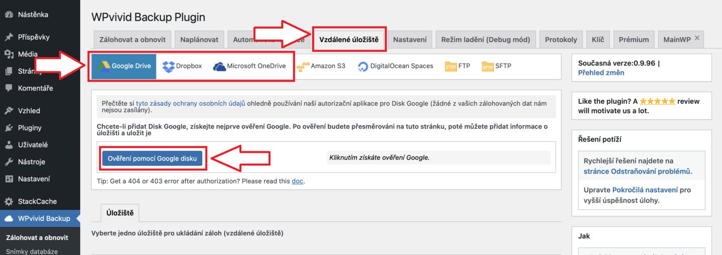 Zálohování a migrace webu pomocí pluginu WPvivid - krok 6