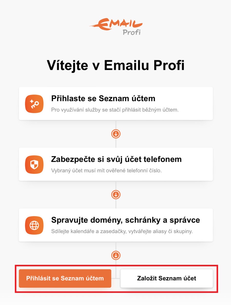 Nastavení Email Profi od Seznamu krok 1