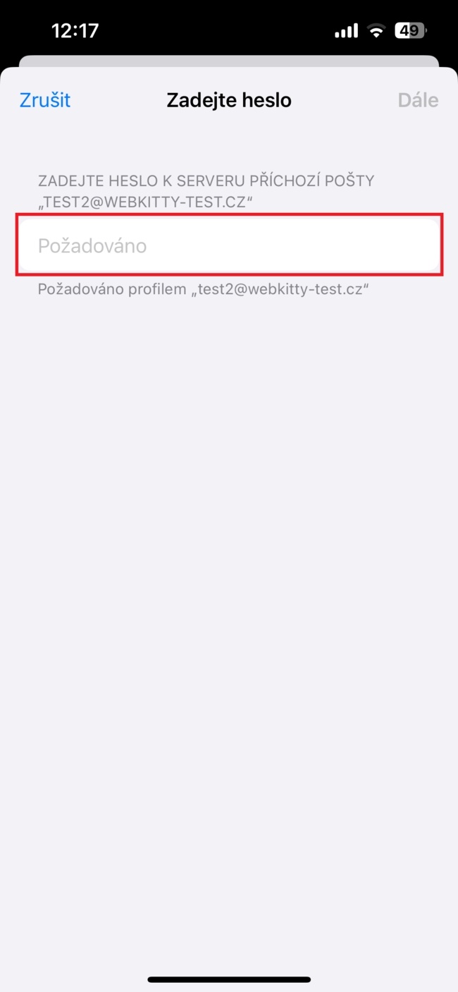 Nastavení e-mailu v Apple Mail na iPhone - krok 10