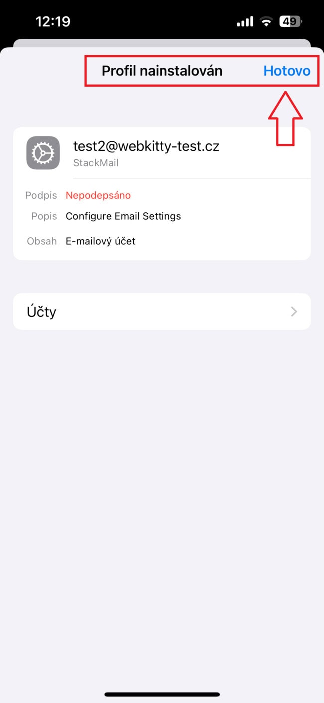 Nastavení e-mailu v Apple Mail na iPhone - krok 11