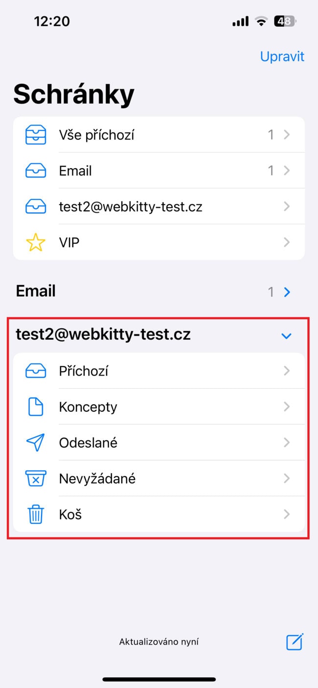 Nastavení e-mailu v Apple Mail na iPhone - krok 12