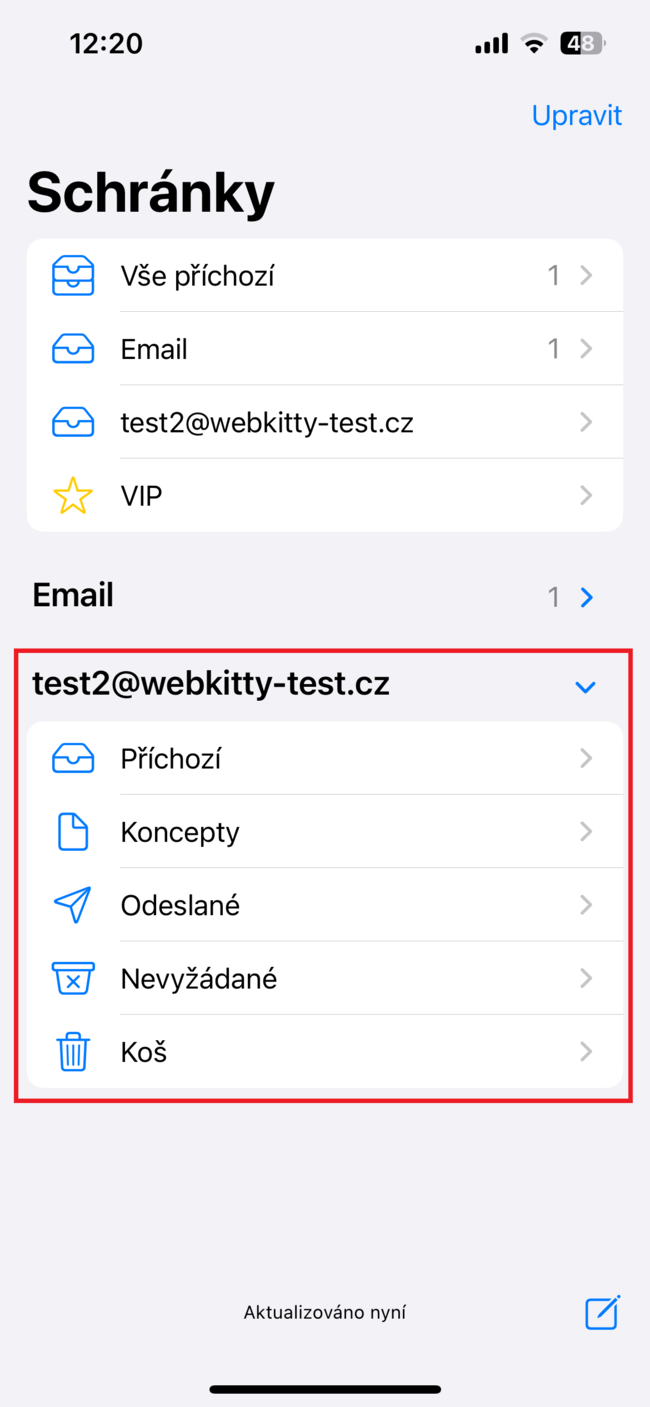 Nastavení e-mailu v Apple Mail na iPhone - krok 12