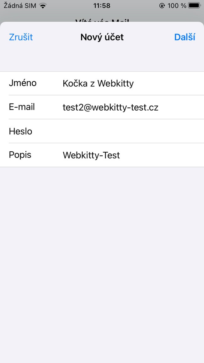 Nastavení e-mailu v Apple Mail na iPhone - krok 2