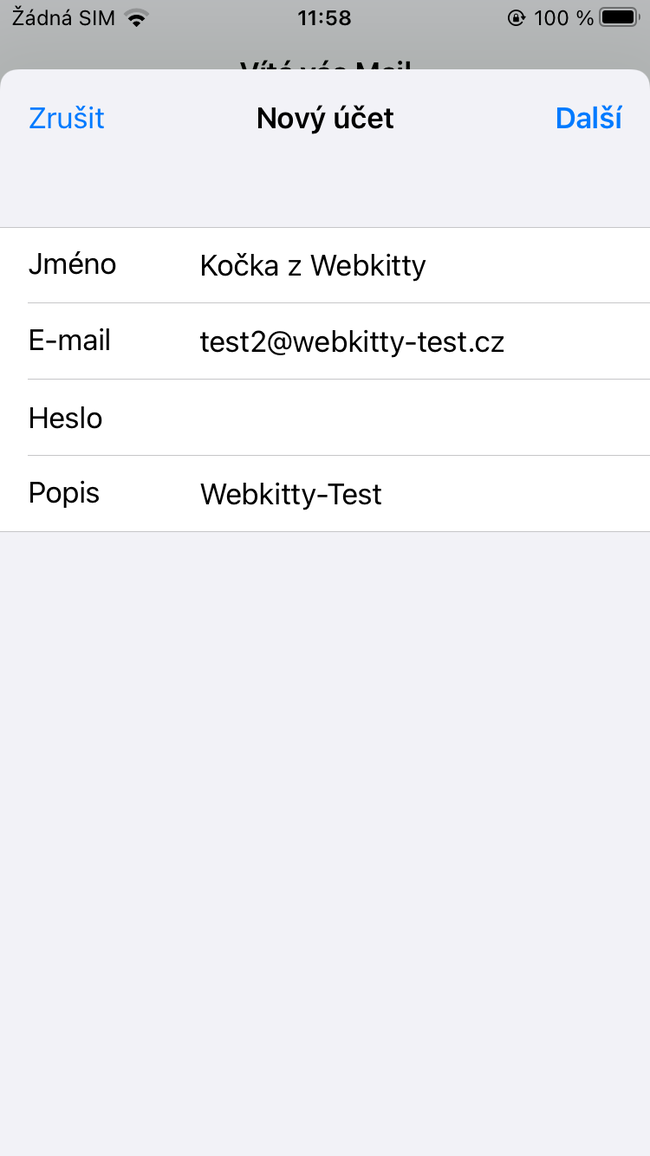 Nastavení e-mailu v Apple Mail na iPhone - krok 2