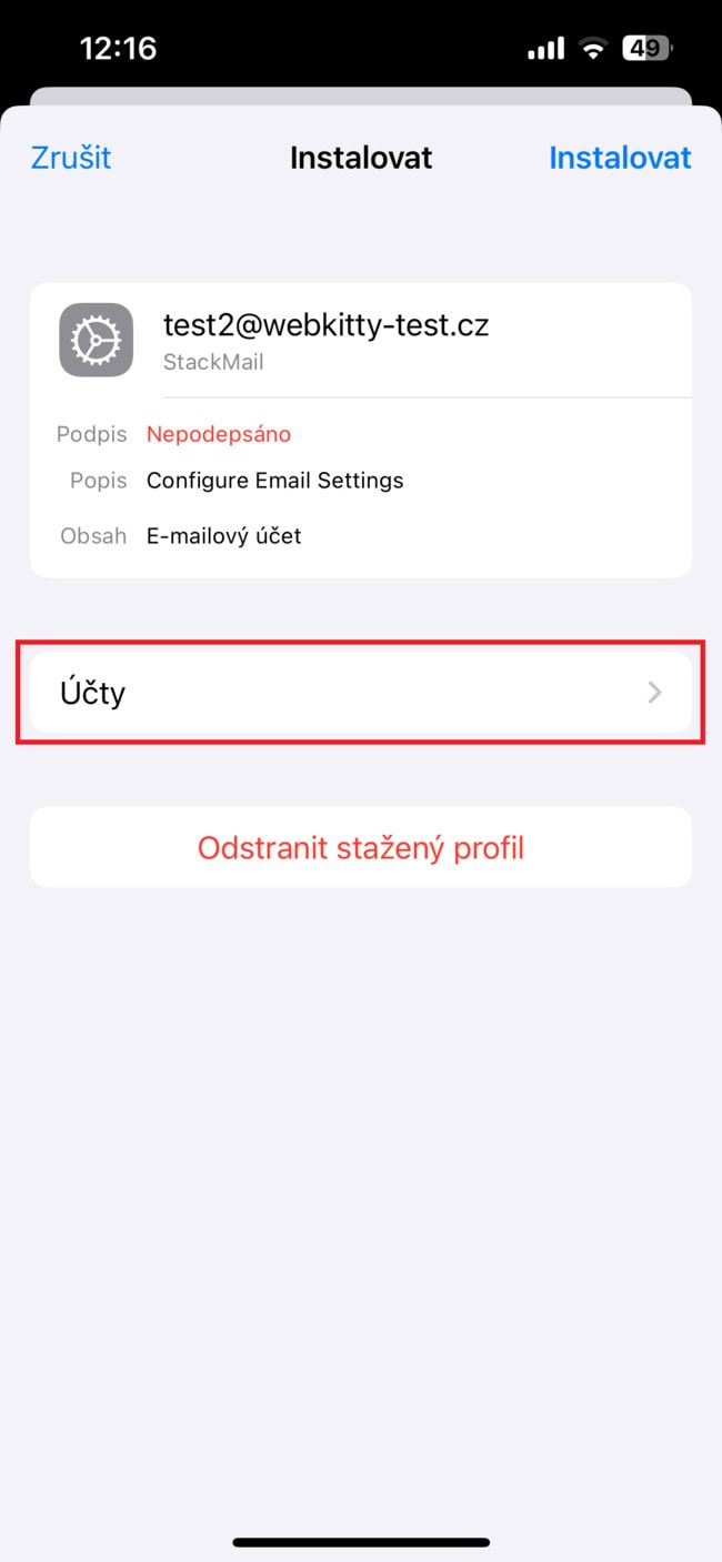 Nastavení e-mailu v Apple Mail na iPhone - krok 8