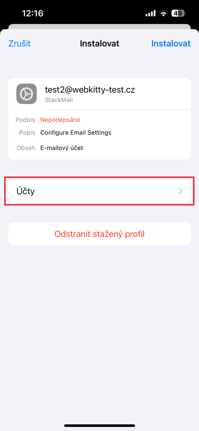 Nastavení e-mailu v Apple Mail na iPhone - krok 8