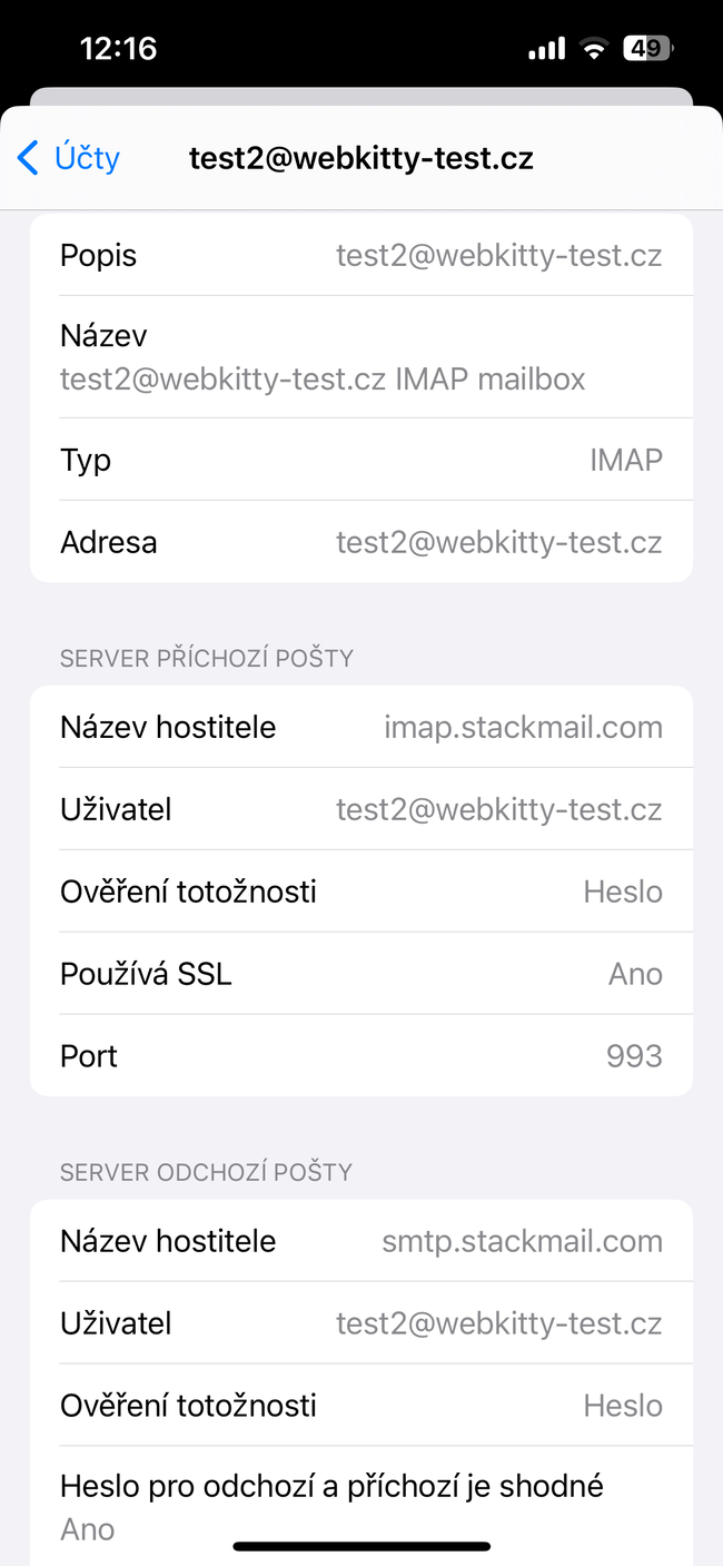 Nastavení e-mailu v Apple Mail na iPhone - krok 9