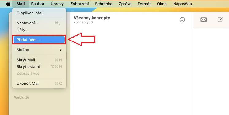 Nastavení e-mailu v Mail na Macu - krok 1