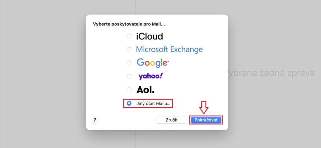 Nastavení e-mailu v Mail na Macu - krok 2