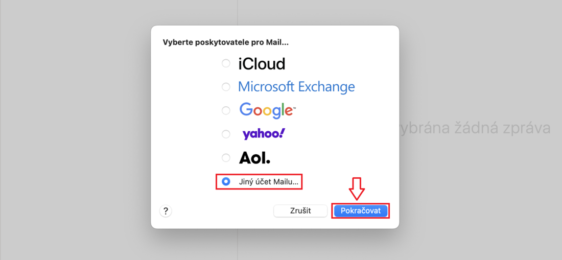 Nastavení e-mailu v Mail na Macu - krok 2