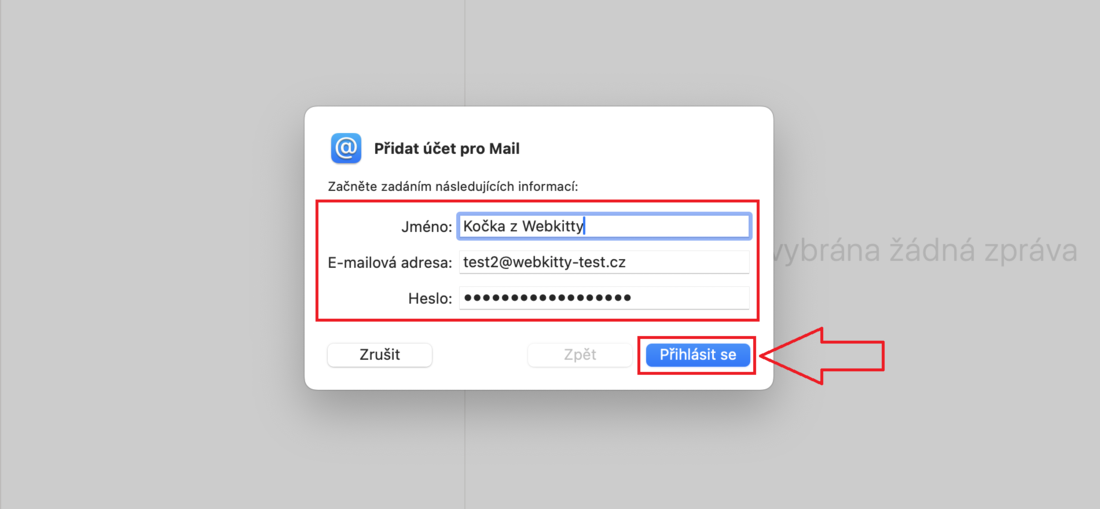 Nastavení e-mailu v Mail na Macu - krok 3