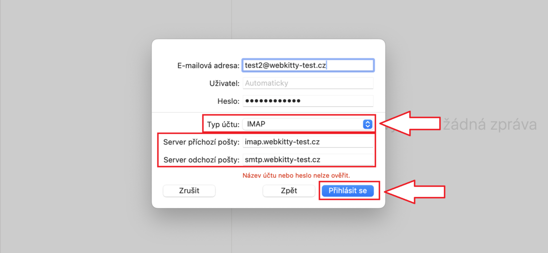 Nastavení e-mailu v Mail na Macu - krok 4