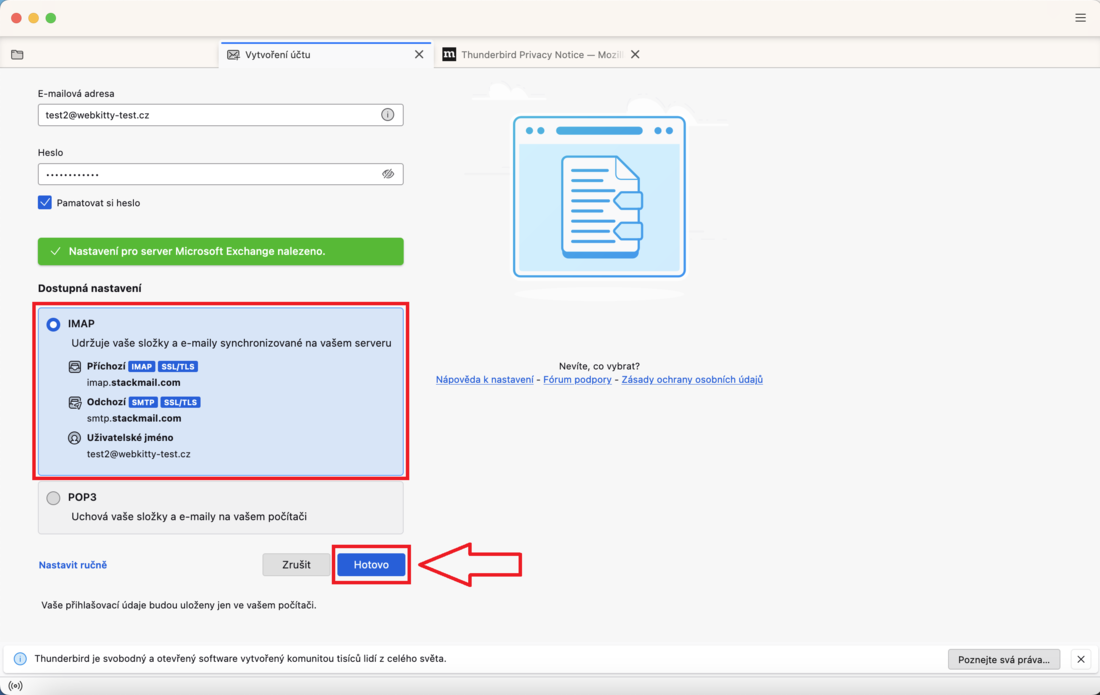 Nastavení e-mailu v Thunderbird - krok 3