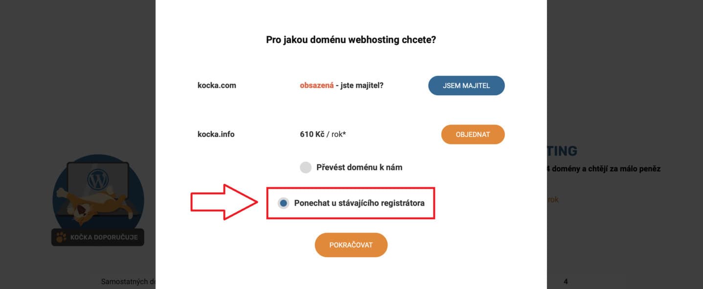 Chci webhosting, doménu mám jinde - krok 4