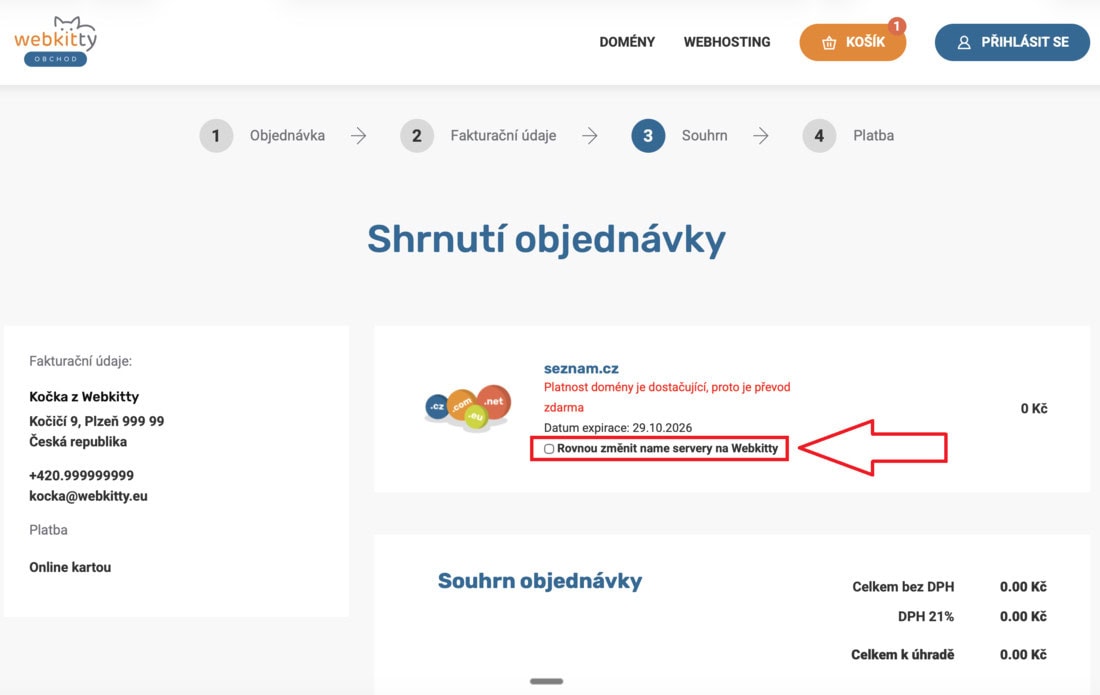 Změna nameserverů domény - krok 3.a