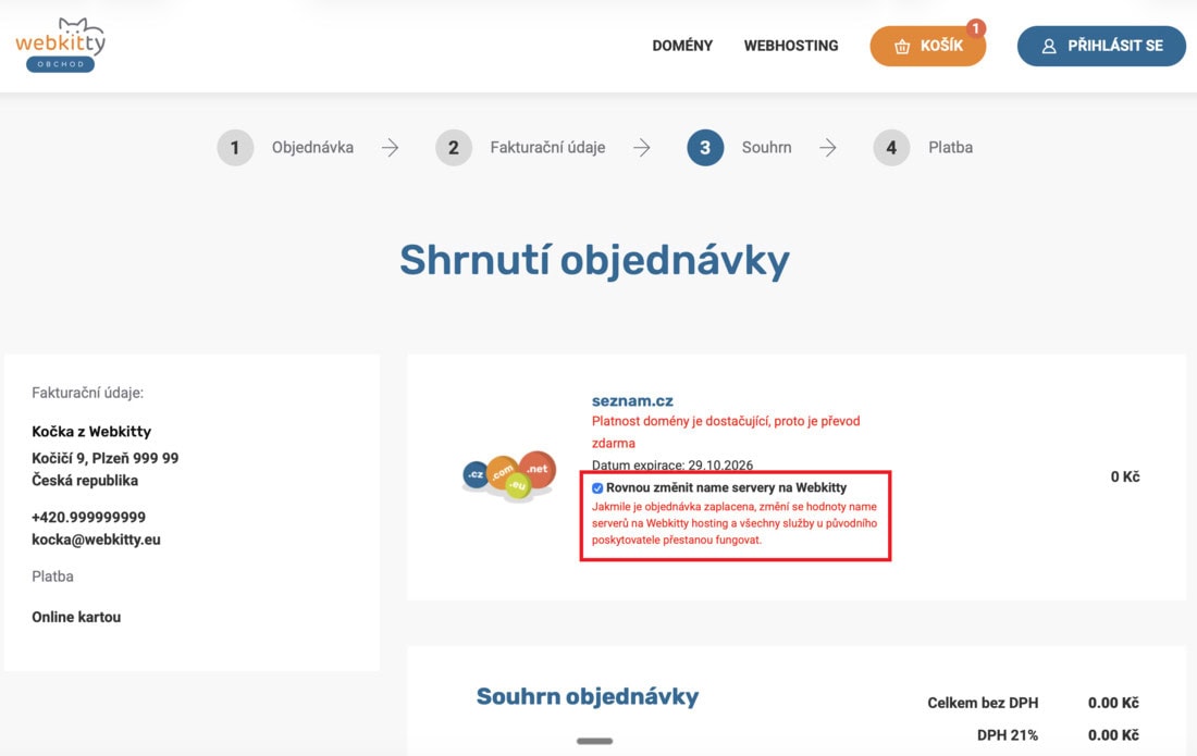 Změna nameserverů domény - krok 3.b