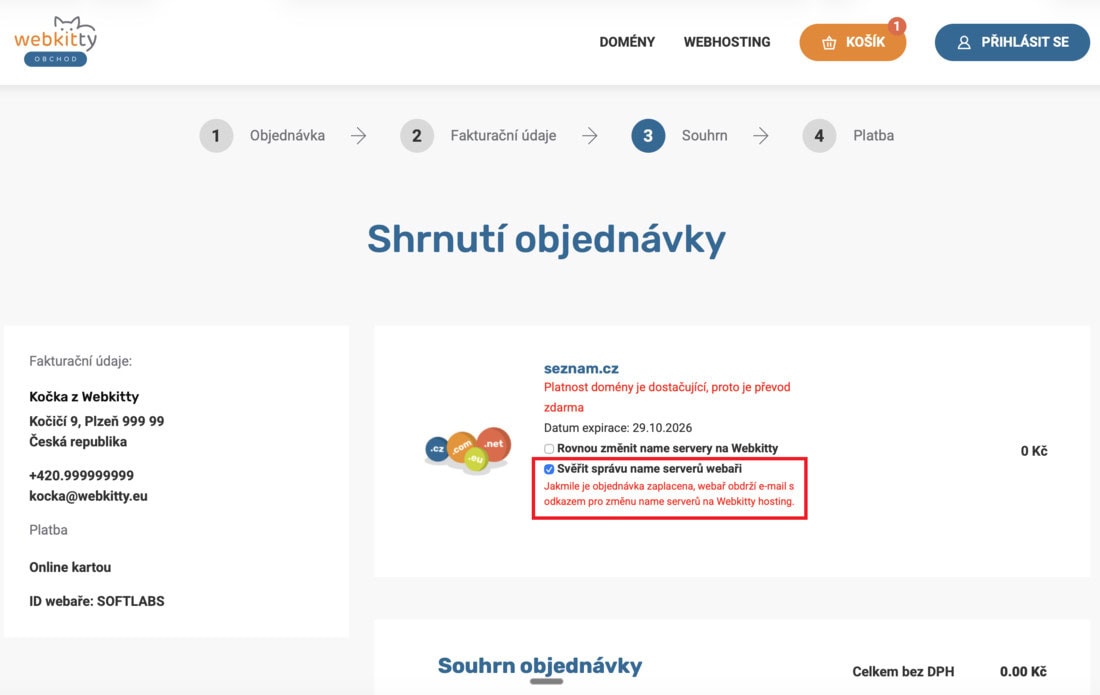 Změna nameserverů domény - krok 4.c