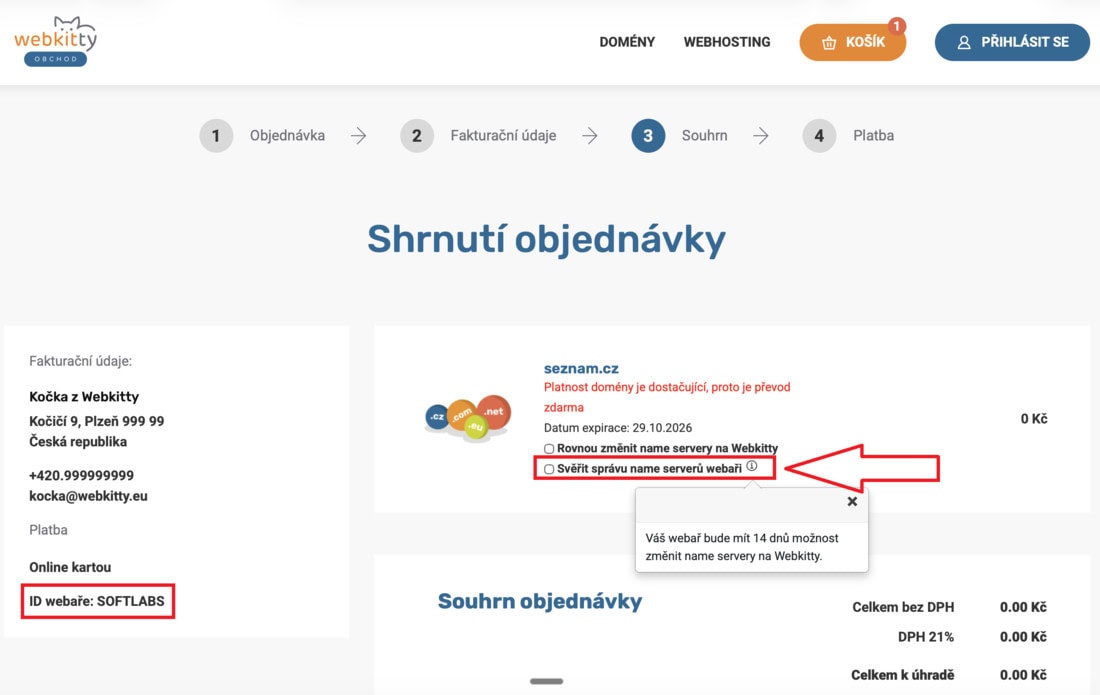 Změna nameserverů domény - krok 4.b